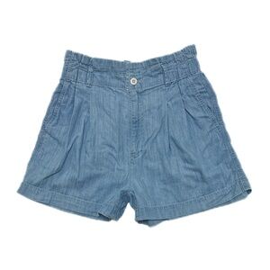 Madewell High-Rise Chambray Denim Paperbag Shorts Nesbitt Wash Blue